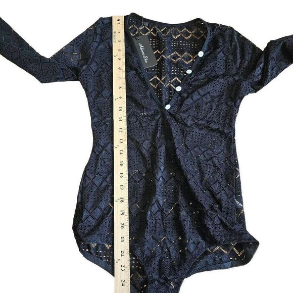Adore she womens Sz S black lace bodysuit top - Picture 4 of 6